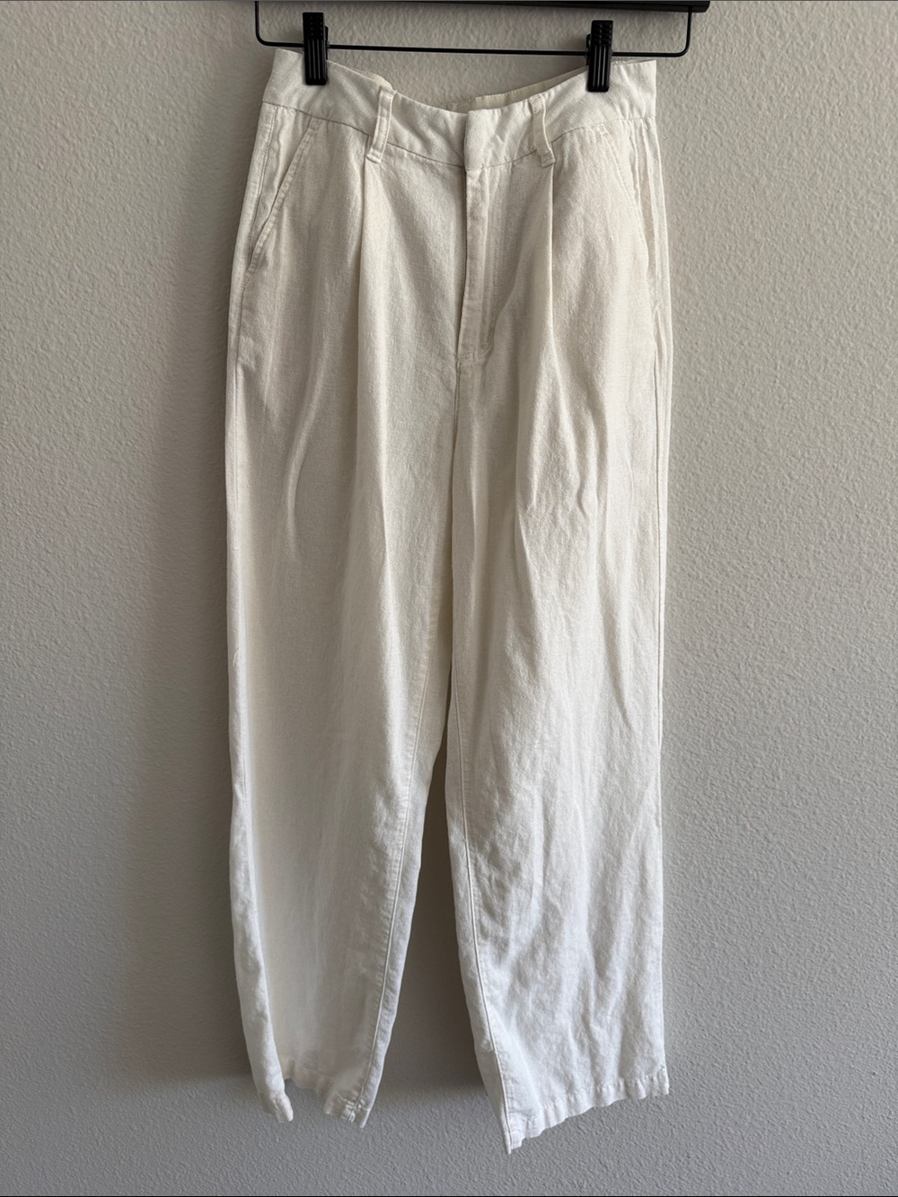 Brixton White Cream High-Rise Linen Wide Leg Pants